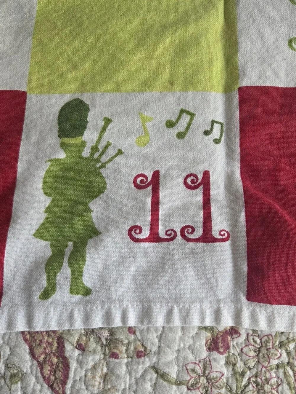 Crate And Barrel Green & Red Numbered Quilt-Style Tea Towel